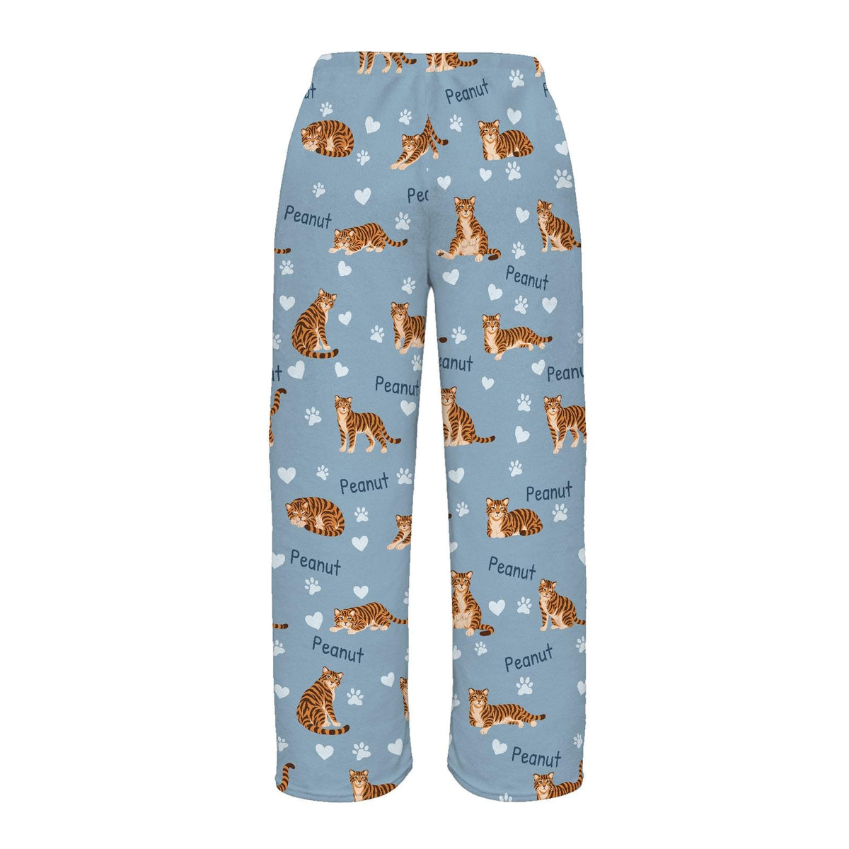 Toyger personalized pet name fleece pajama trousers, flat back view.