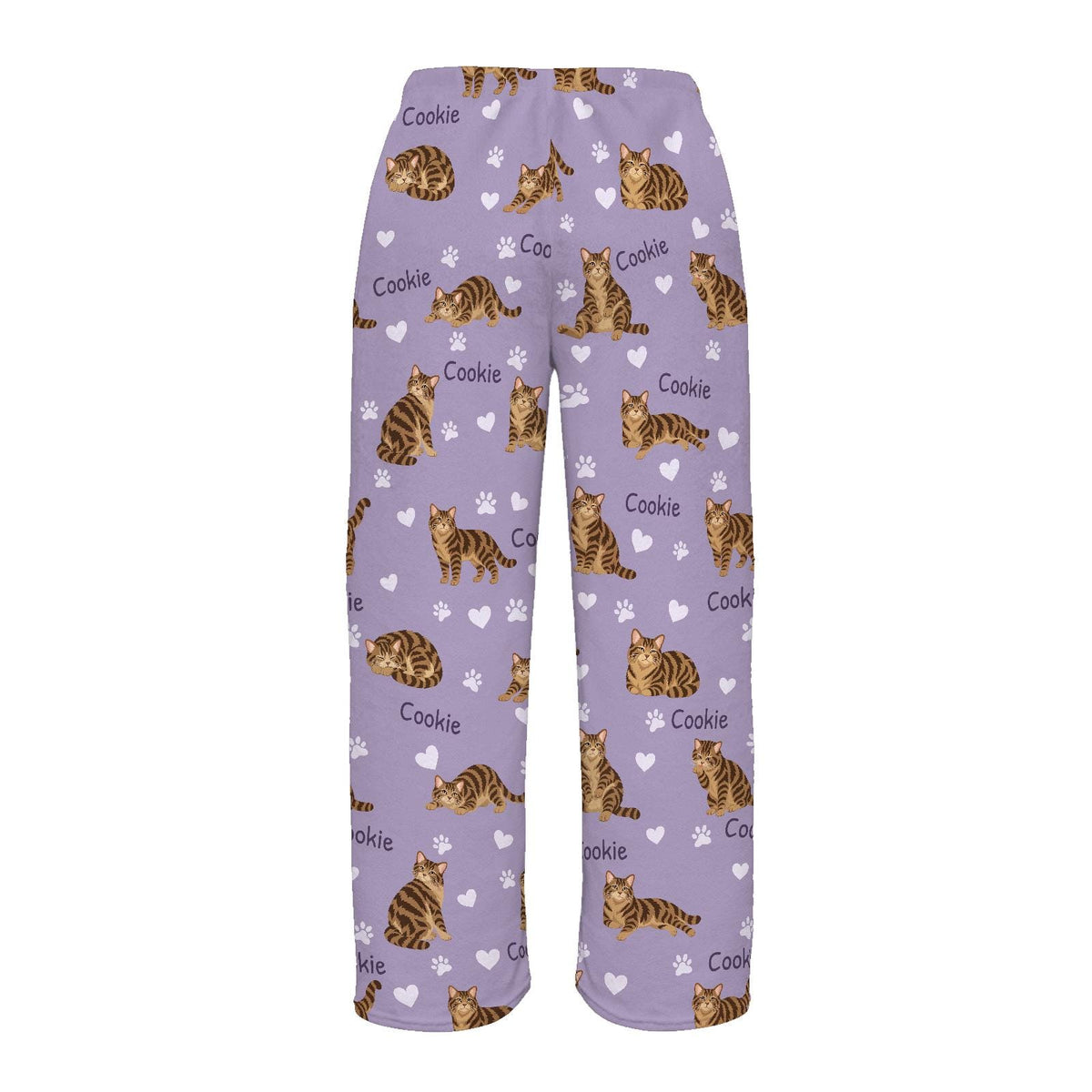 American Wirehair personalized pet name fleece pajama trousers, flat back view.
