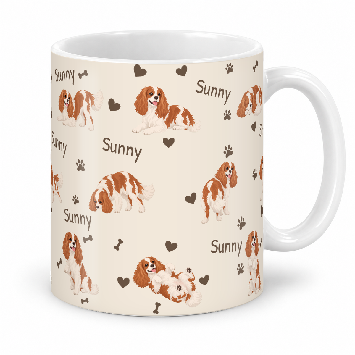 Cavalier King Charles Spaniel personalized name mug — Warm Ivory Studio