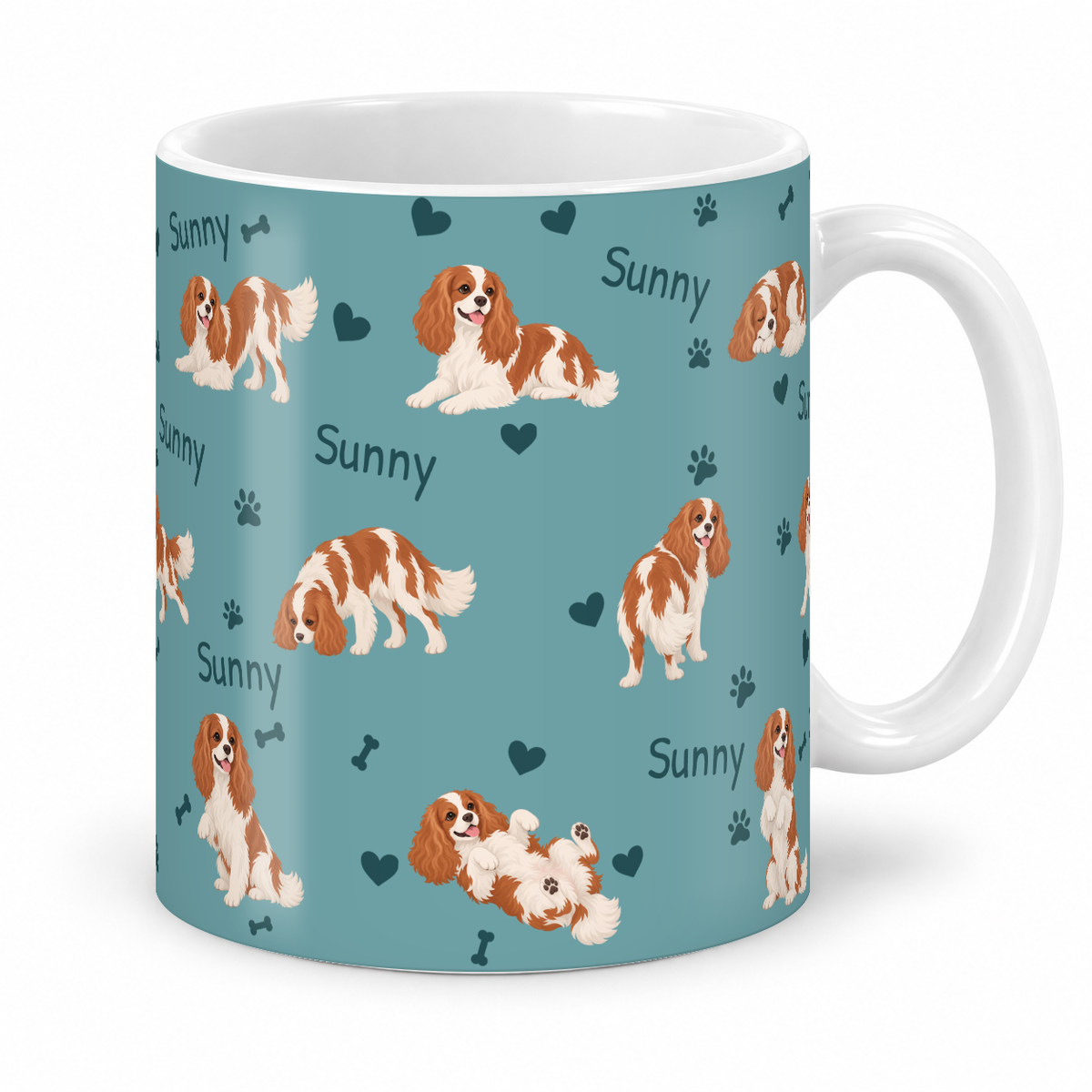 Cavalier King Charles Spaniel personalized name mug — Muted Teal Studio