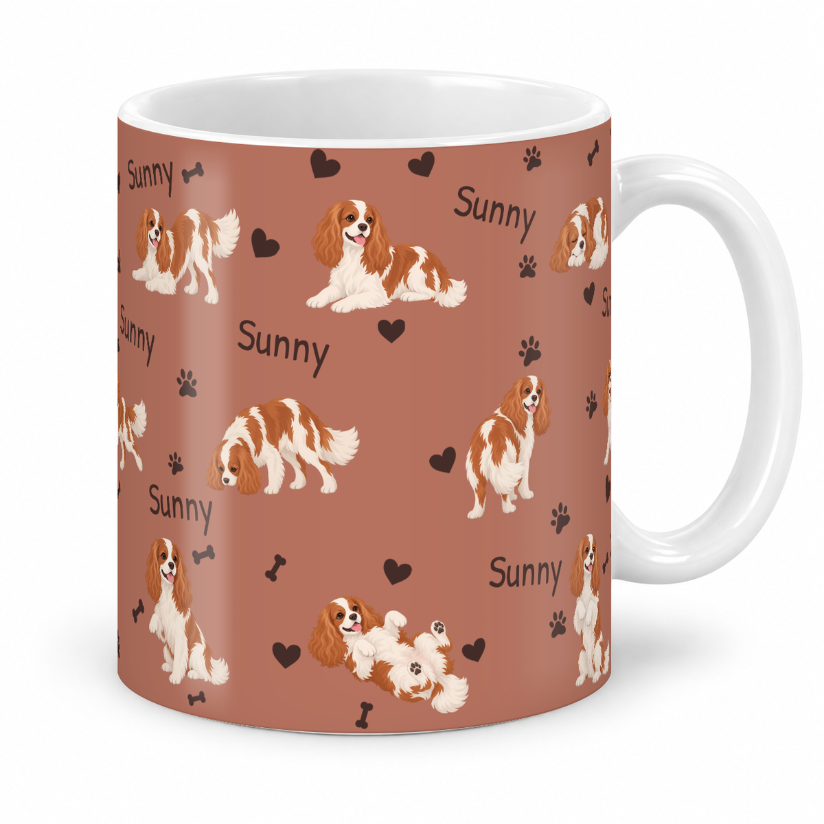 Cavalier King Charles Spaniel personalized name mug — Muted Terracotta Studio