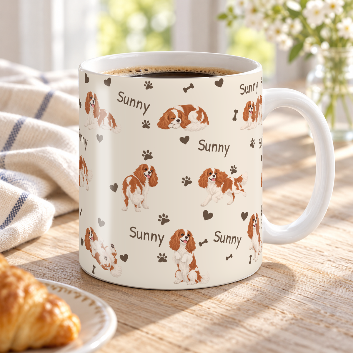 Cavalier King Charles Spaniel personalized name mug — Warm Ivory Lifestyle