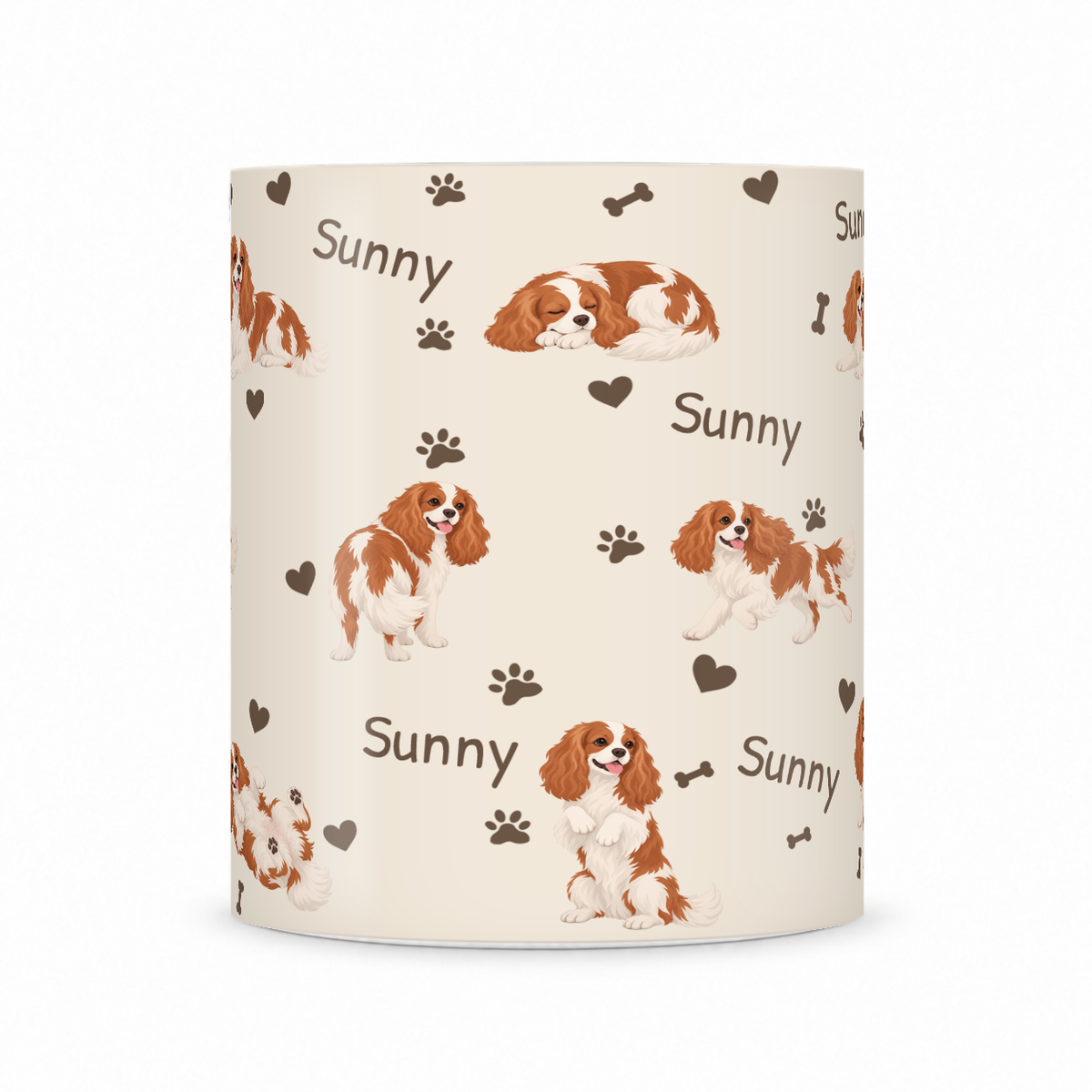 Cavalier King Charles Spaniel personalized name mug — Warm Ivory Front