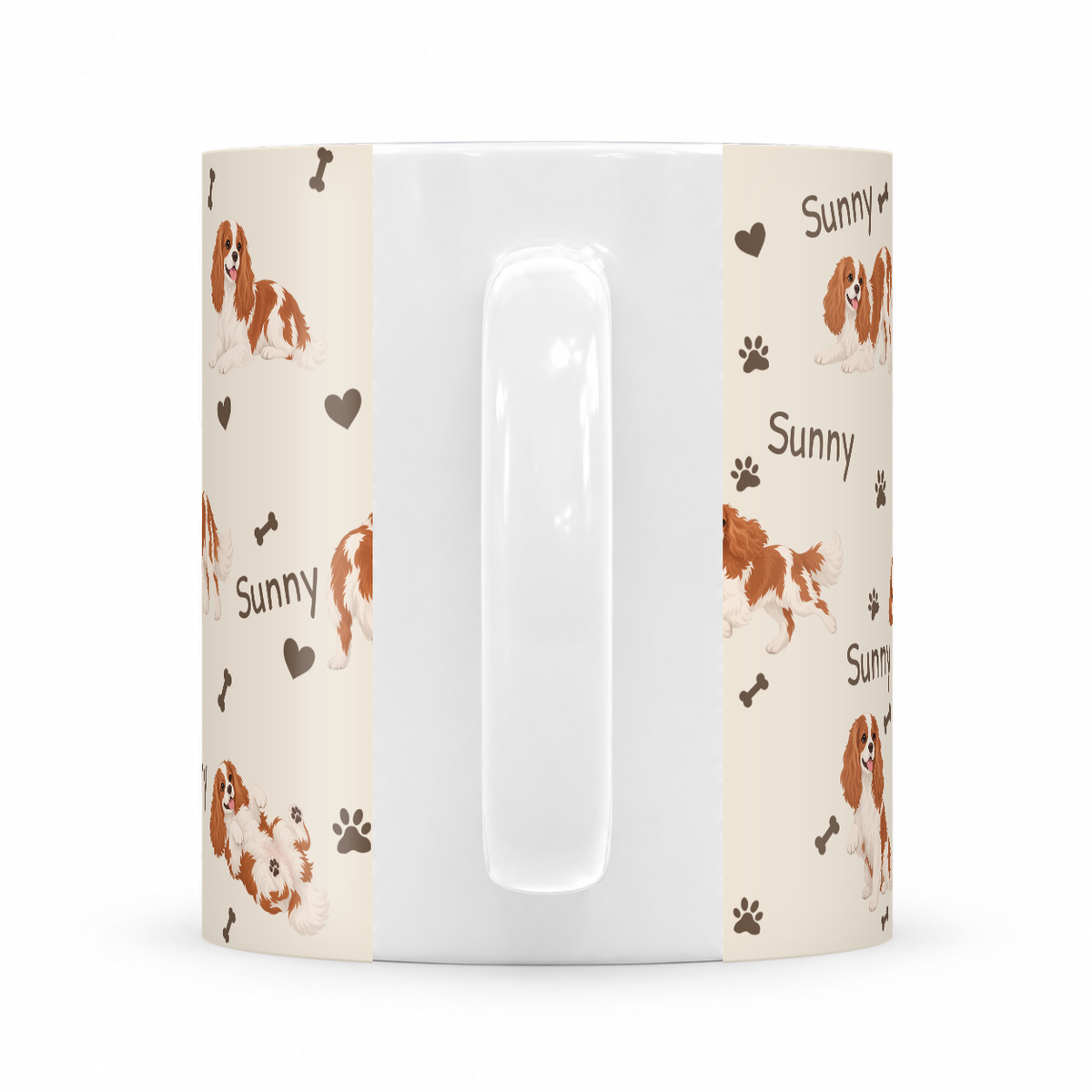 Cavalier King Charles Spaniel personalized name mug — Warm Ivory Handle