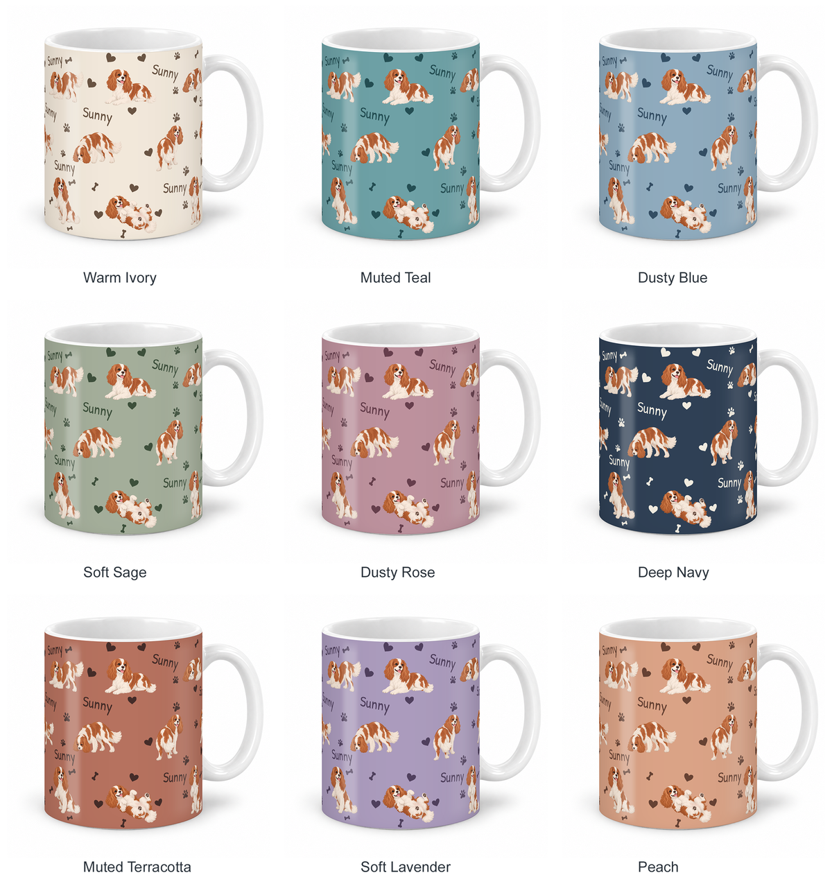 Cavalier King Charles Spaniel personalized name mug — Nine Colors