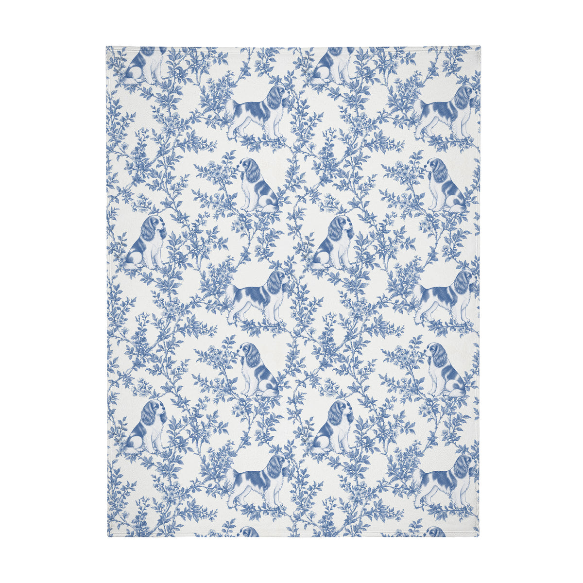 Cavalier King Charles Spaniel toile de Jouy blanket - Blue Blanket Flat