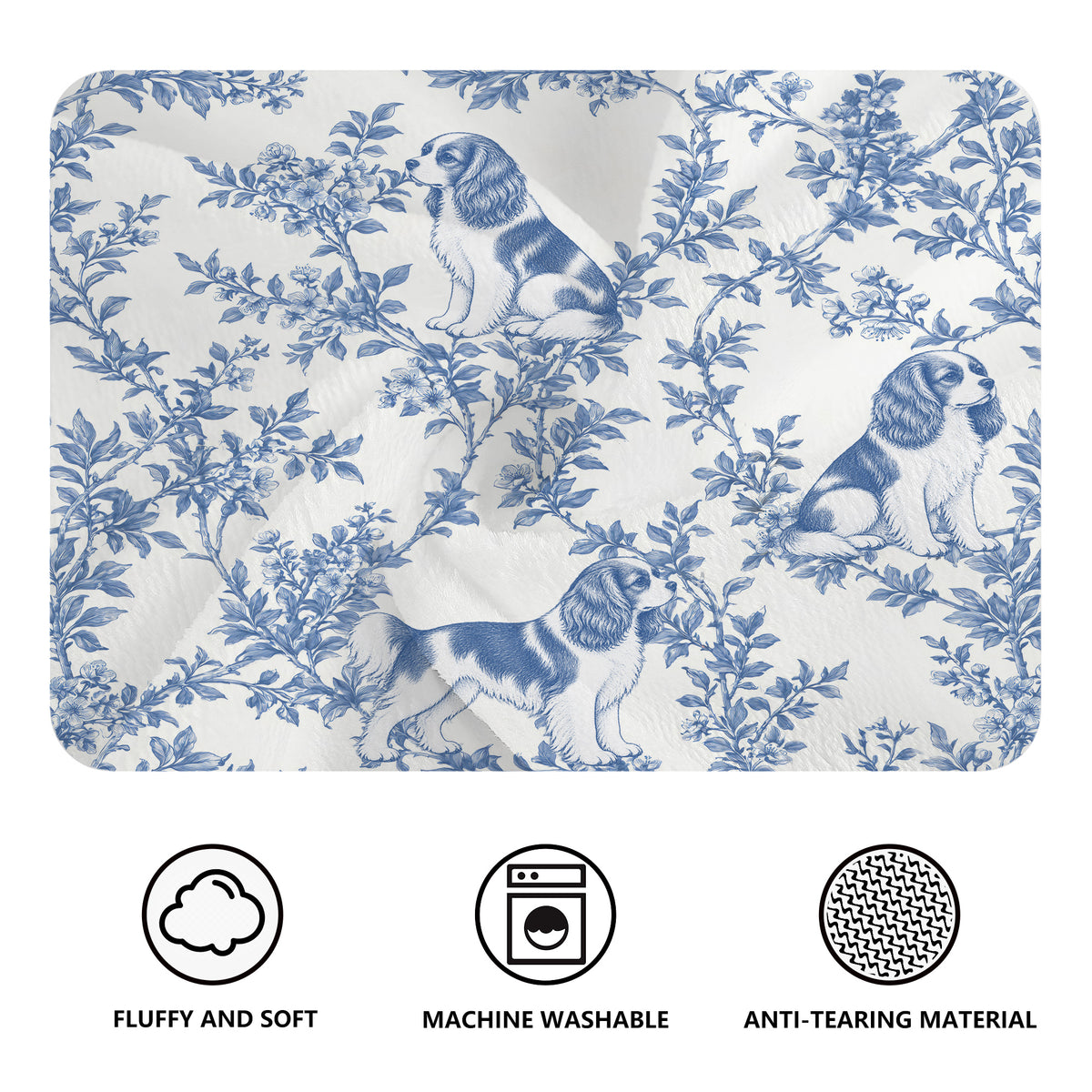 Cavalier King Charles Spaniel toile de Jouy blanket - Blue Blanket Features