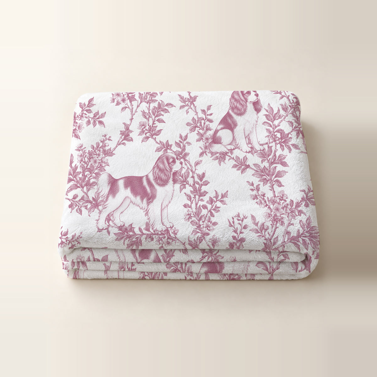 Cavalier King Charles Spaniel toile de Jouy blanket - Pink Thumbnail