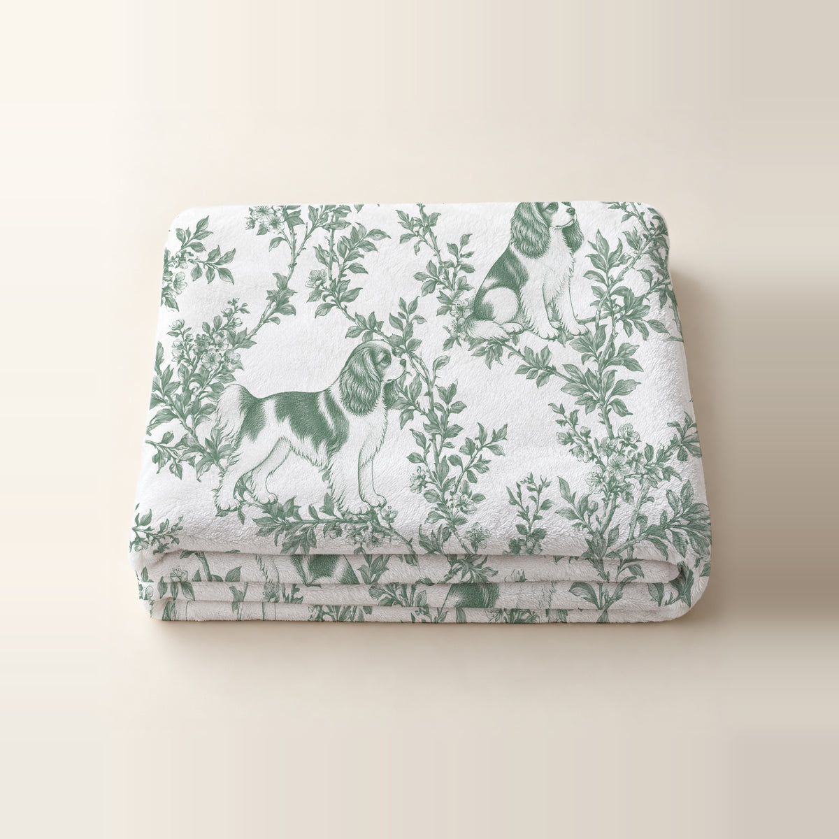 Cavalier King Charles Spaniel toile de Jouy blanket - Green Thumbnail