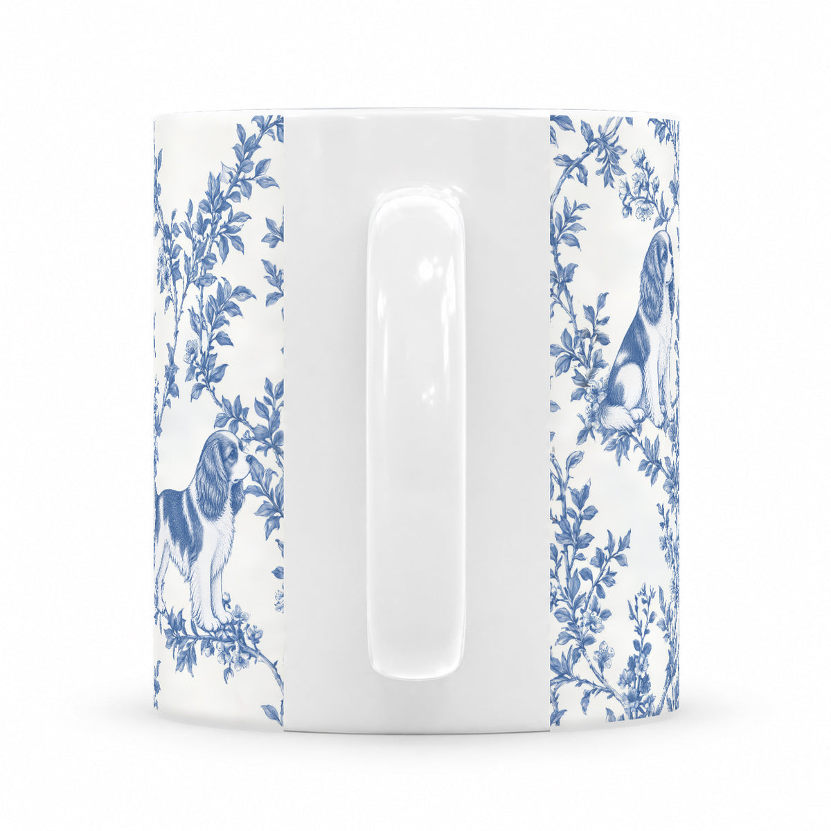 Cavalier King Charles Spaniel toile mug — Blue Handle View