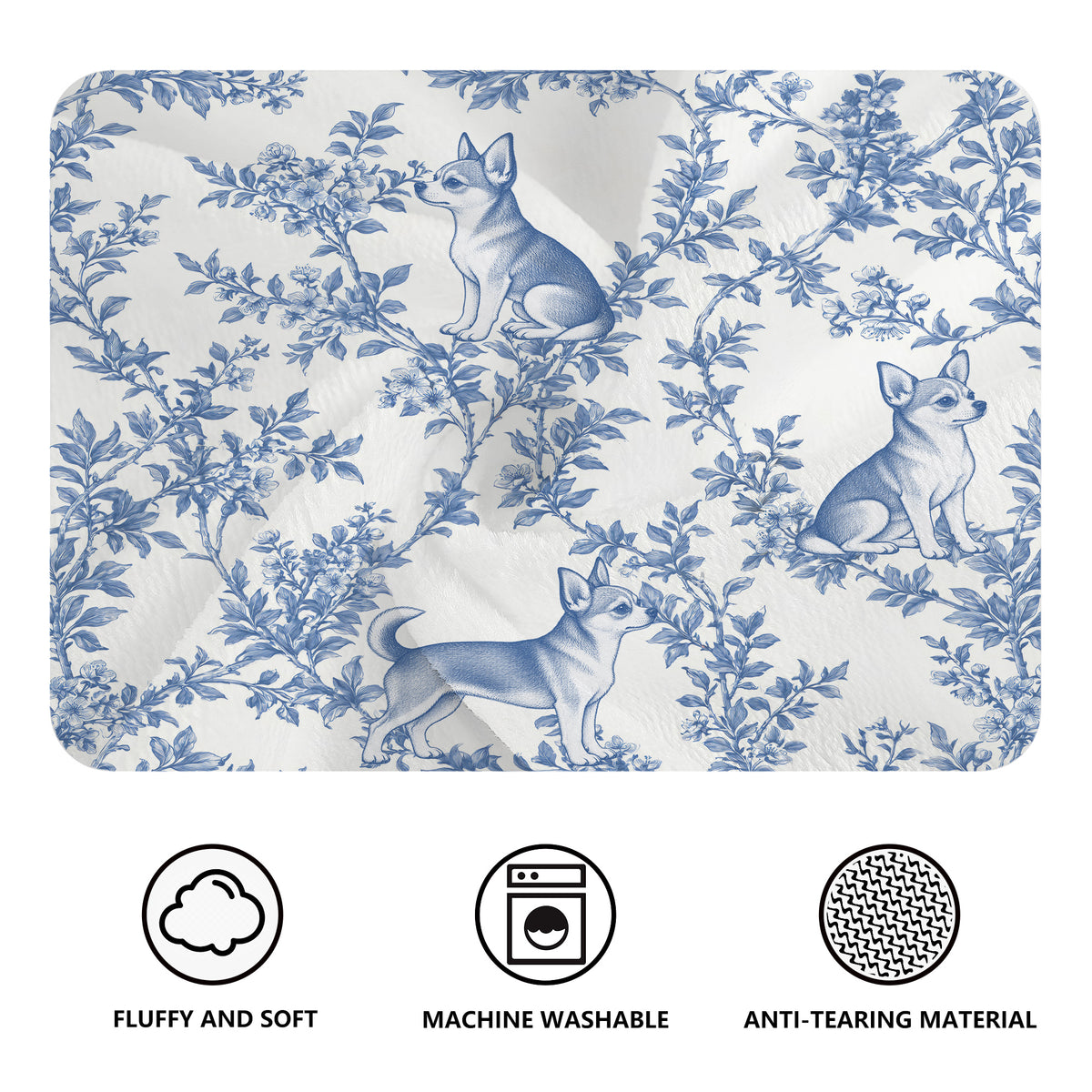 Chihuahua toile de Jouy blanket - Blue Blanket Features