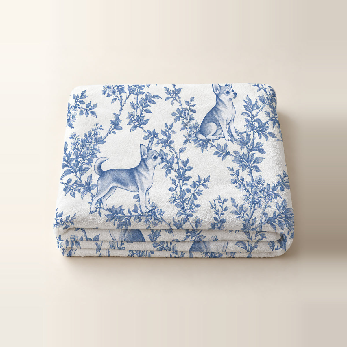 Chihuahua toile de Jouy blanket - Blue Blanket Folded Studio