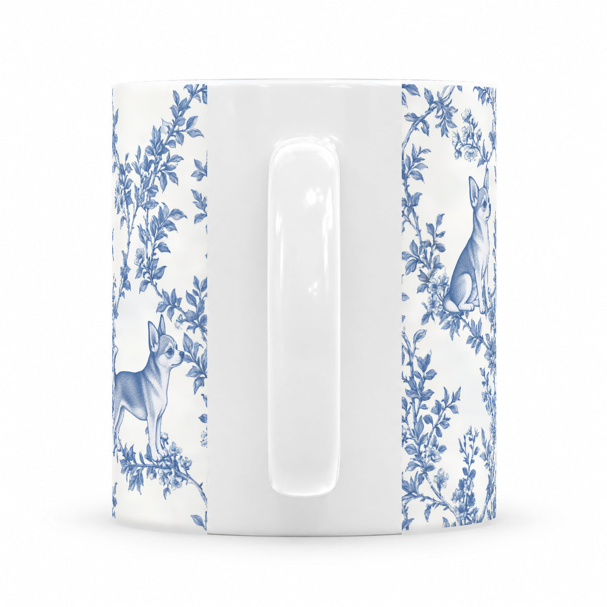 Chihuahua toile mug — Blue Handle View