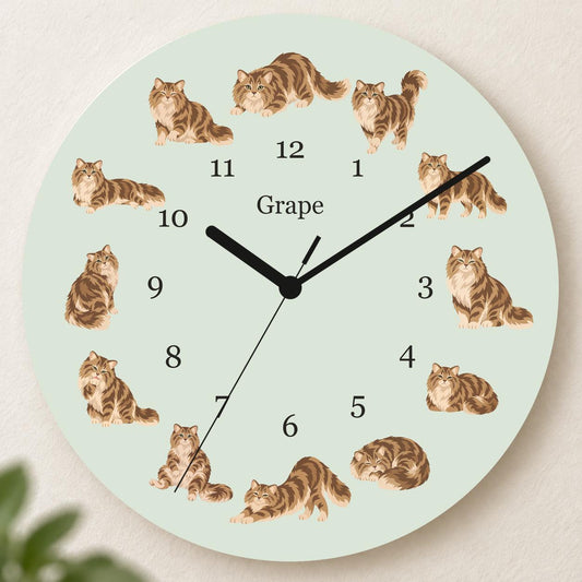 Personalized Siberian Cat wooden wall clock with example name Grape; hero