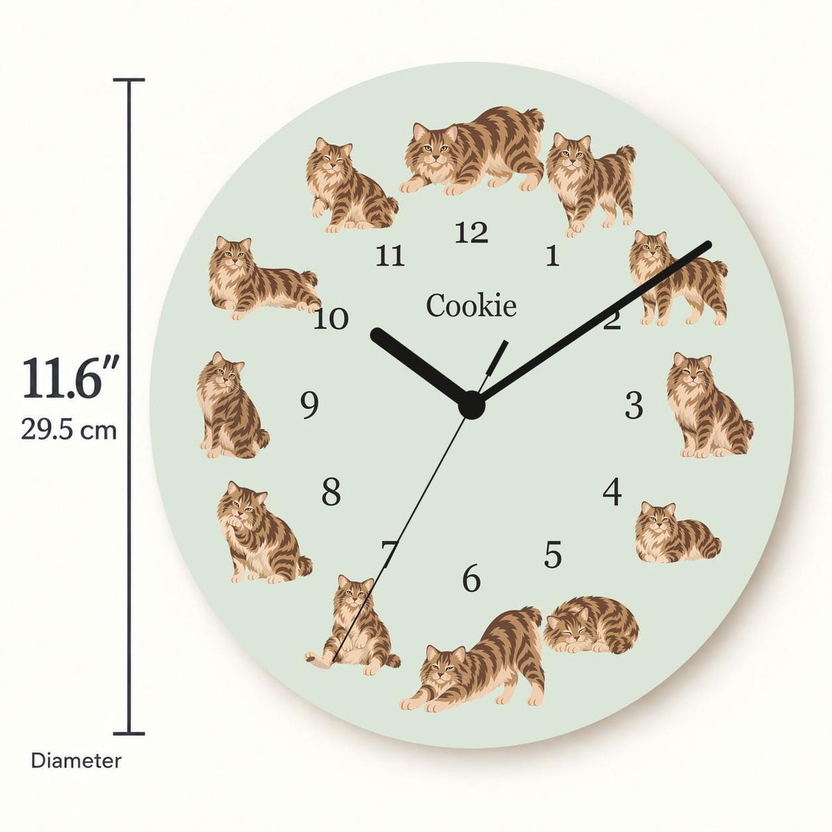 Personalized American Bobtail Cat wooden wall clock with example name Cookie; size