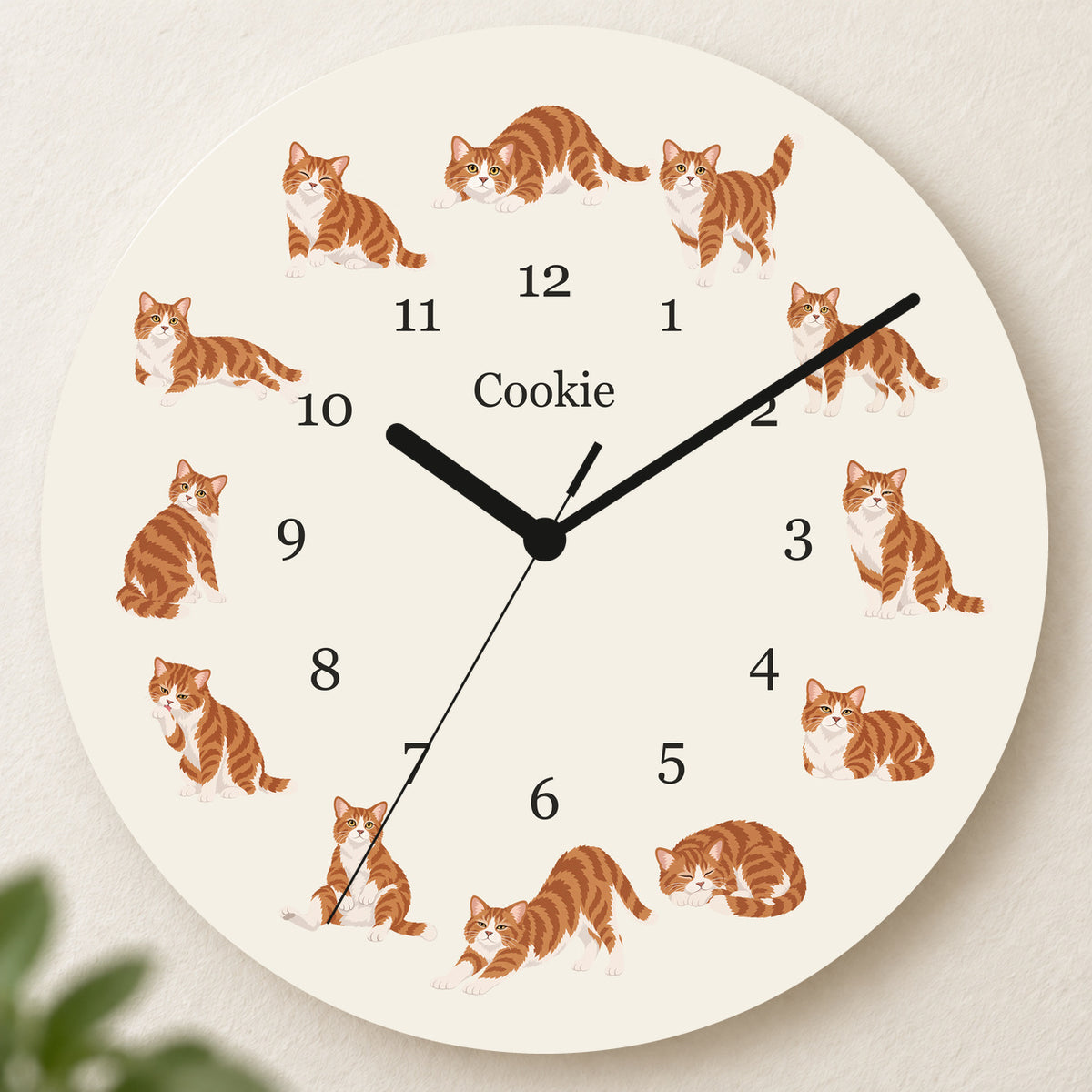 Personalized American Wirehair Cat Wall Clock, Custom Pet Name, 11.6 Inch Wooden Clock — Warm Ivory background