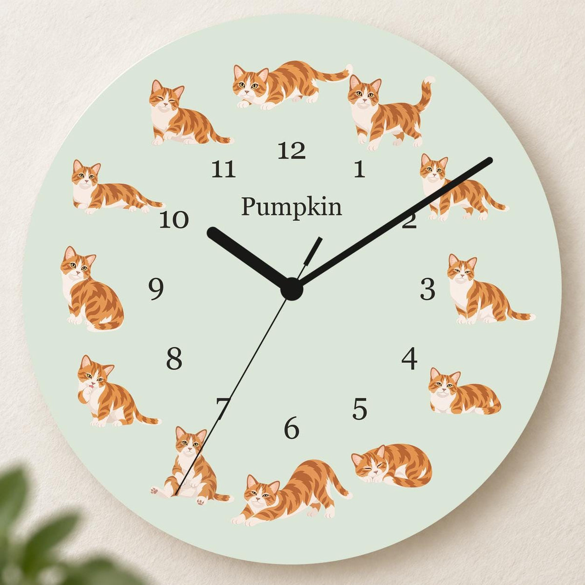 Personalized Munchkin Cat wooden wall clock with example name Pumpkin; hero