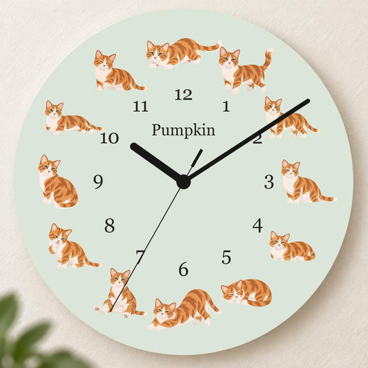 Personalized Munchkin Cat wooden wall clock with example name Pumpkin; hero