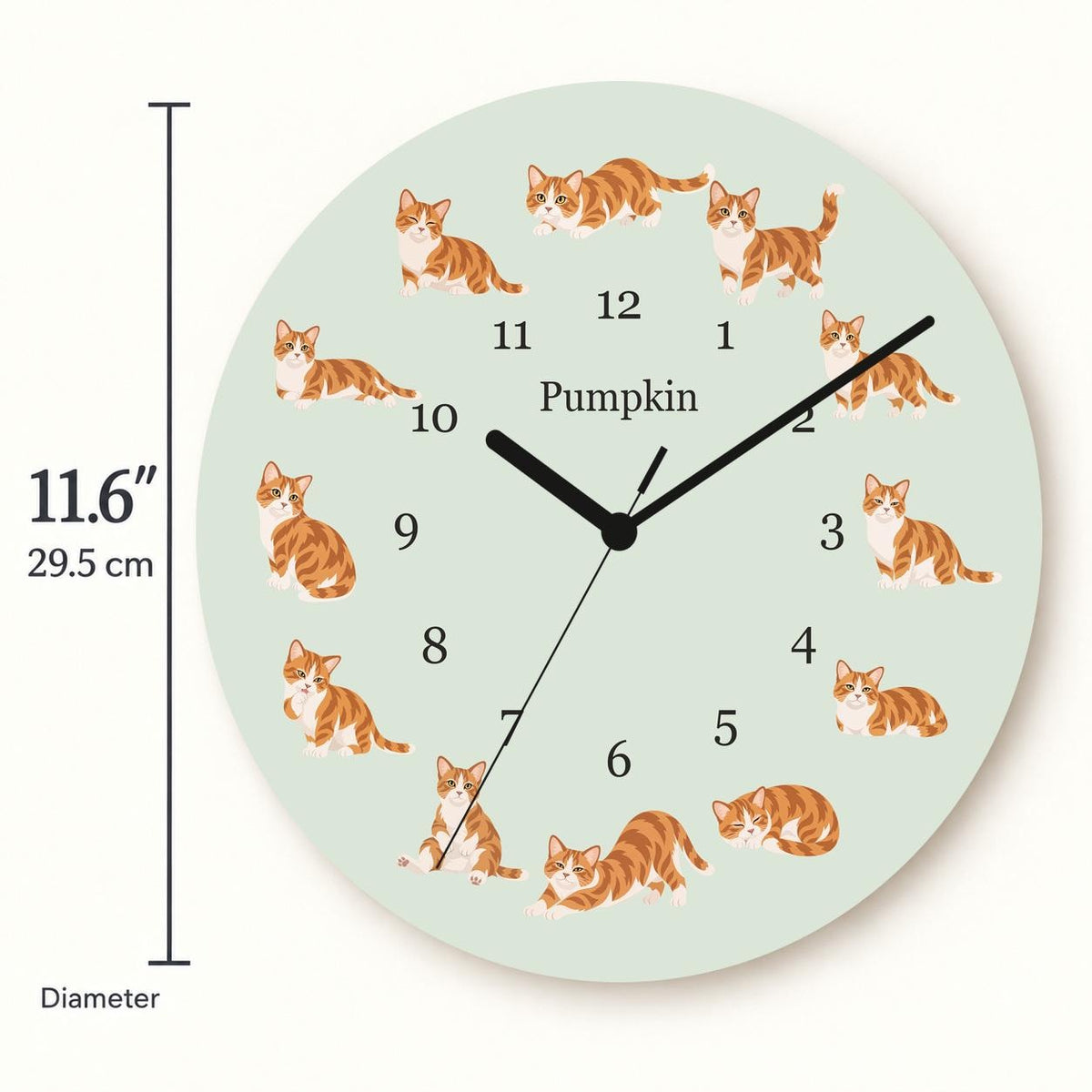 Personalized Munchkin Cat wooden wall clock with example name Pumpkin; size