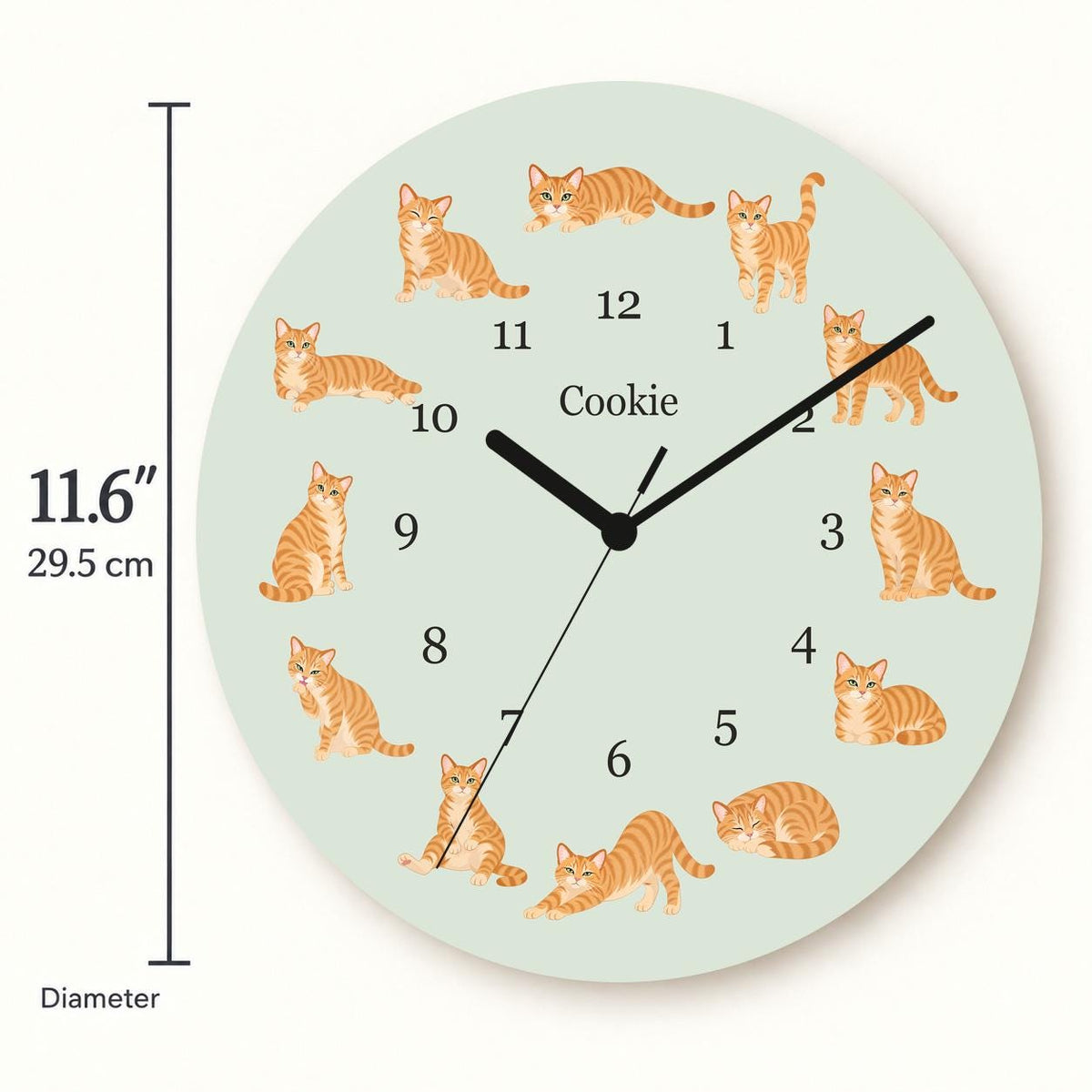 Personalized Domestic Shorthair Cat wooden wall clock with example name Cookie; size