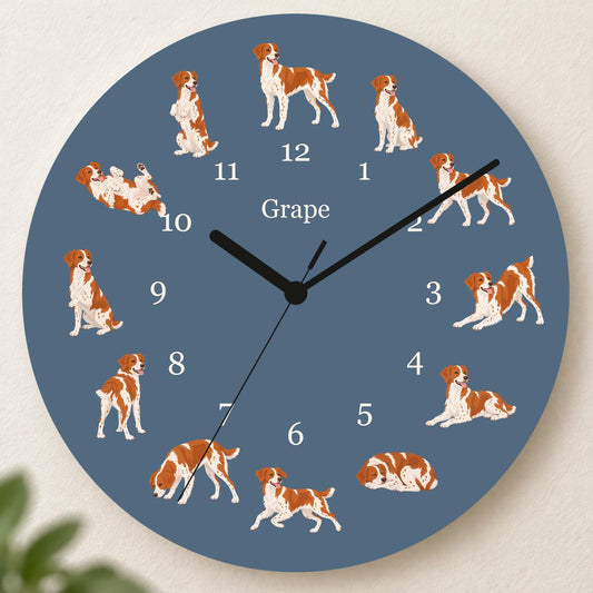 Personalized Brittany wooden wall clock with example name Grape; hero