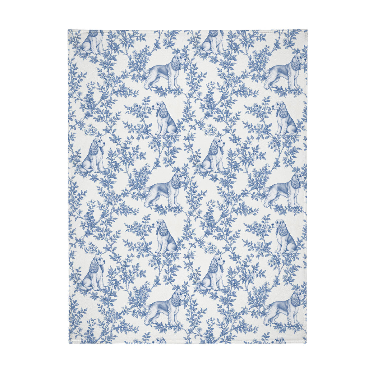 Cocker Spaniel toile de Jouy blanket - Blue Blanket Flat