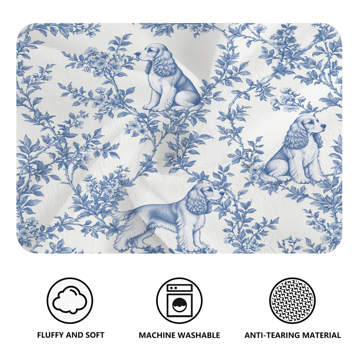 Cocker Spaniel toile de Jouy blanket - Blue Blanket Features