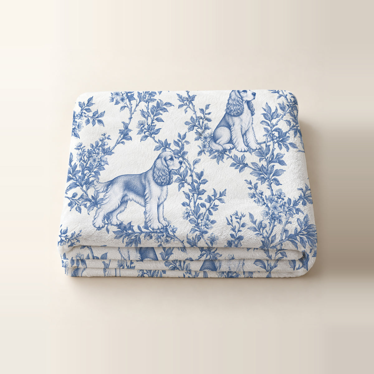 Cocker Spaniel toile de Jouy blanket - Blue Blanket Folded Studio