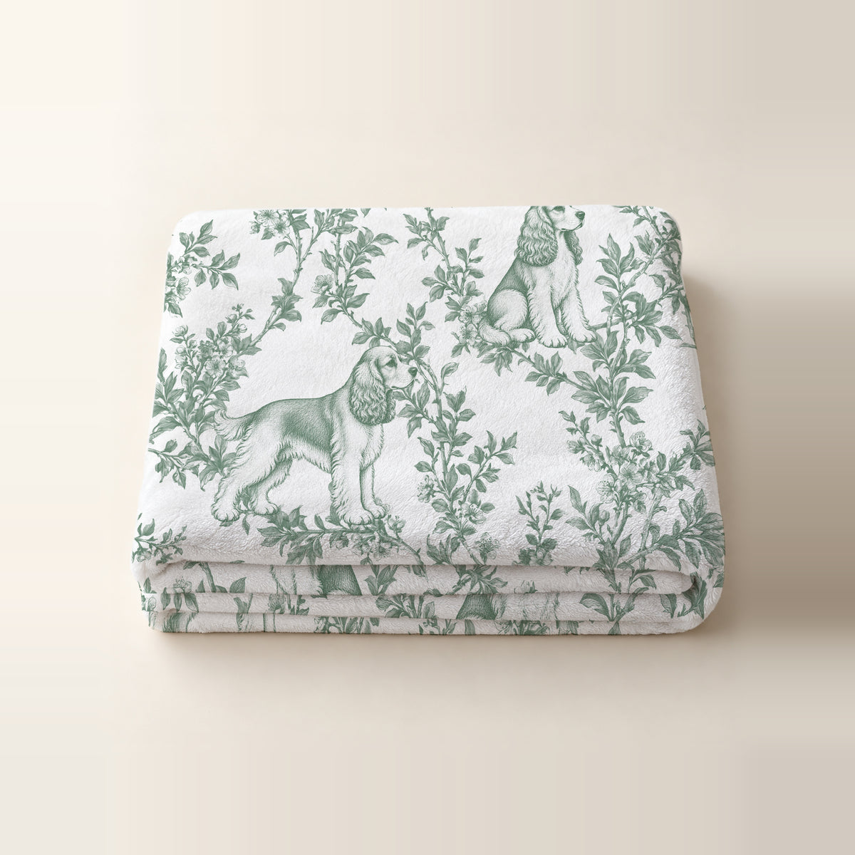 Cocker Spaniel toile de Jouy blanket - Green Thumbnail