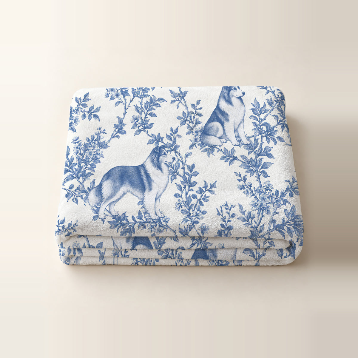 Collie toile de Jouy blanket - Blue Blanket Folded Studio