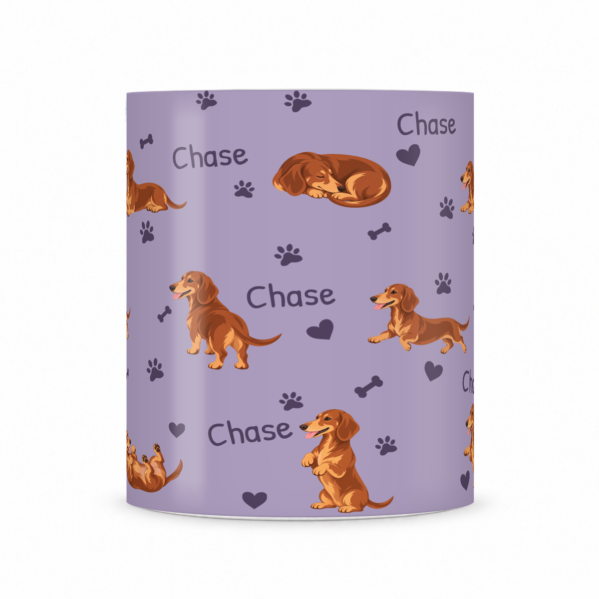 Dachshund personalized name mug — Soft Lavender Front