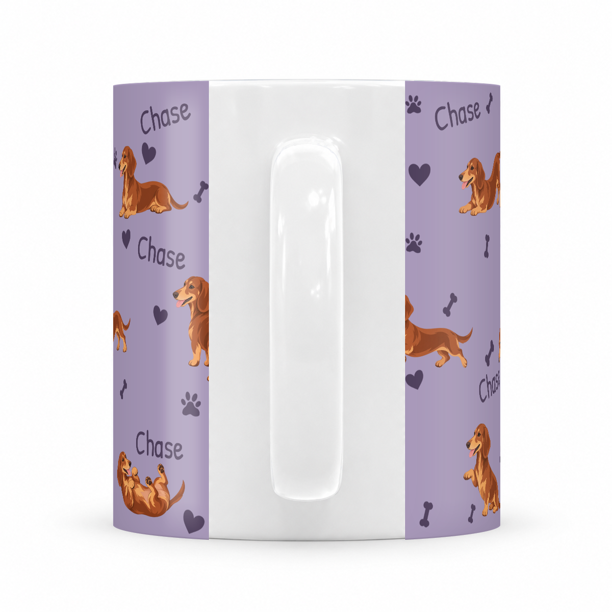 Dachshund personalized name mug — Soft Lavender Handle