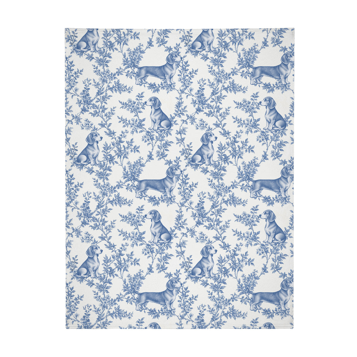 Dachshund toile de Jouy blanket - Blue Blanket Flat