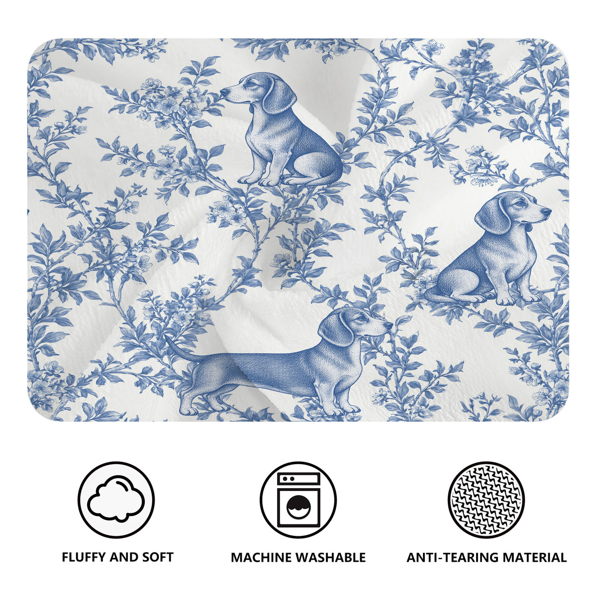 Dachshund toile de Jouy blanket - Blue Blanket Features