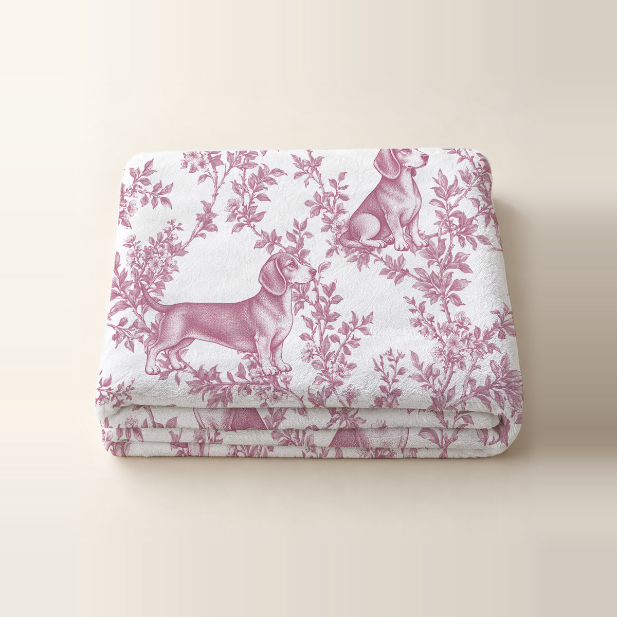 Dachshund toile de Jouy blanket - Pink Thumbnail