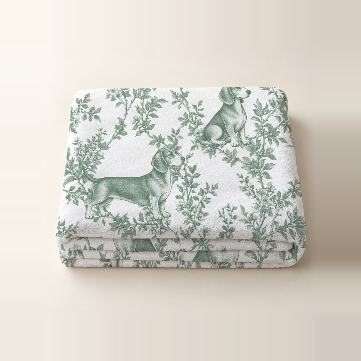 Dachshund toile de Jouy blanket - Green Thumbnail