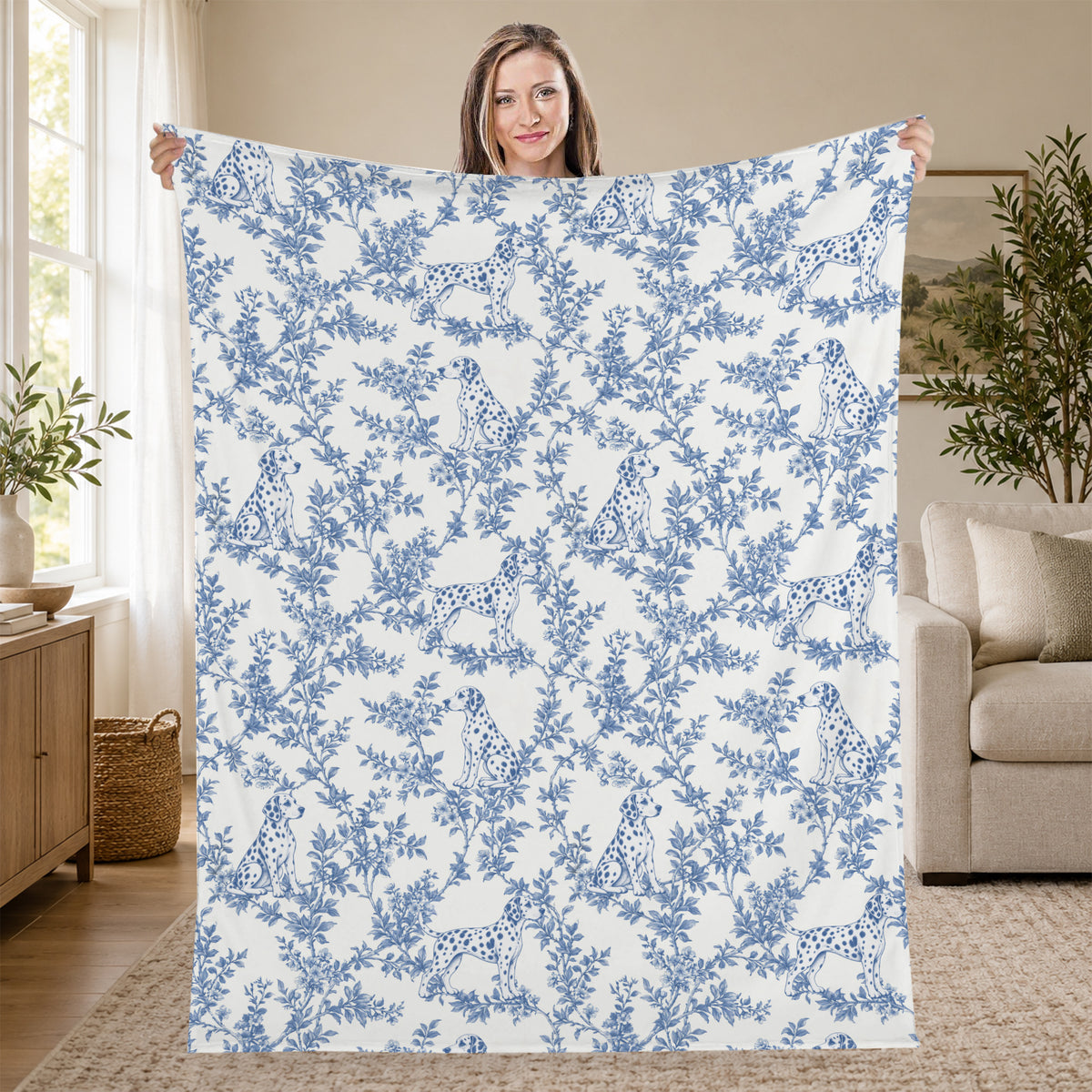 Dalmatian toile de Jouy blanket - Blue Blanket Held Living Room