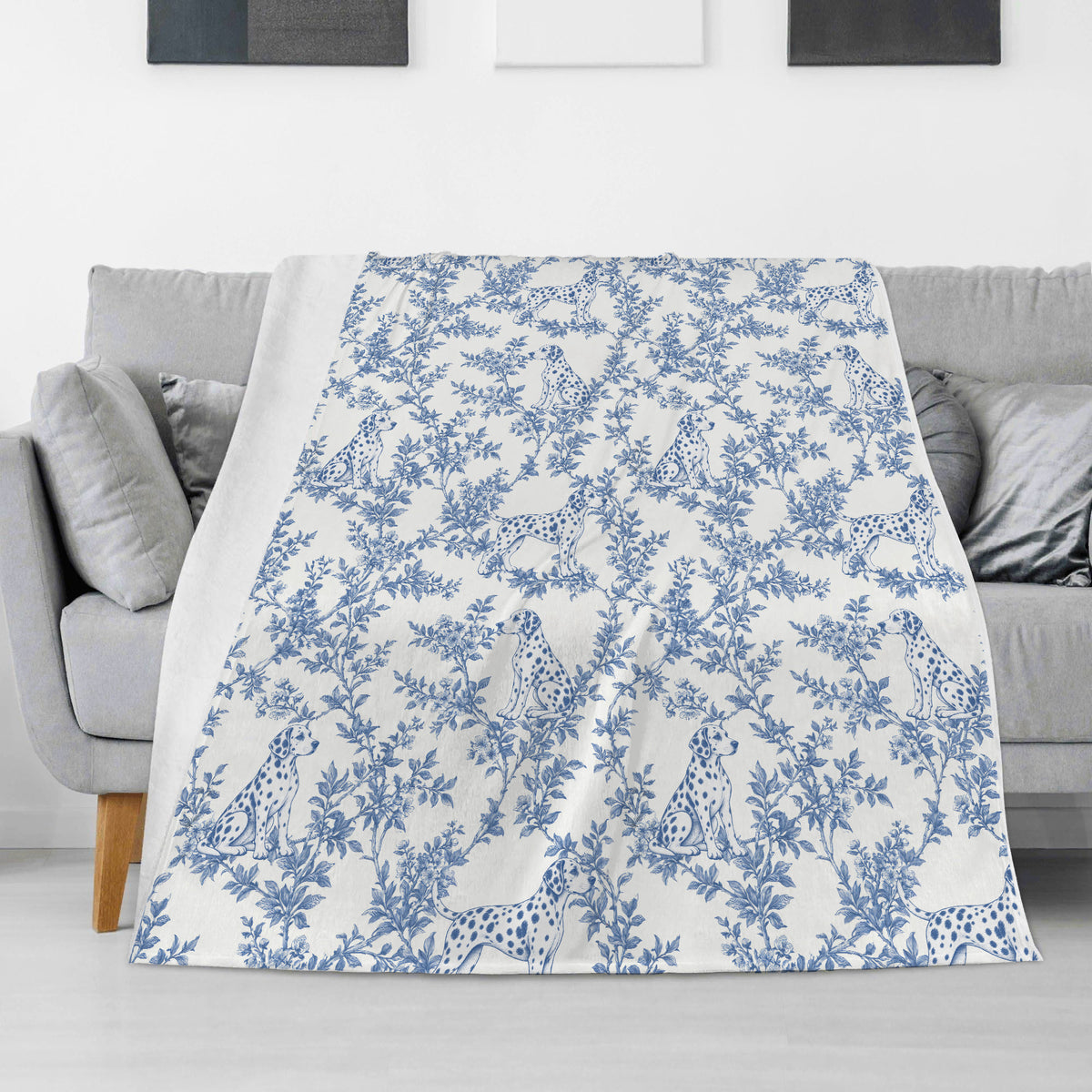 Dalmatian toile de Jouy blanket - Blue Blanket Sofa