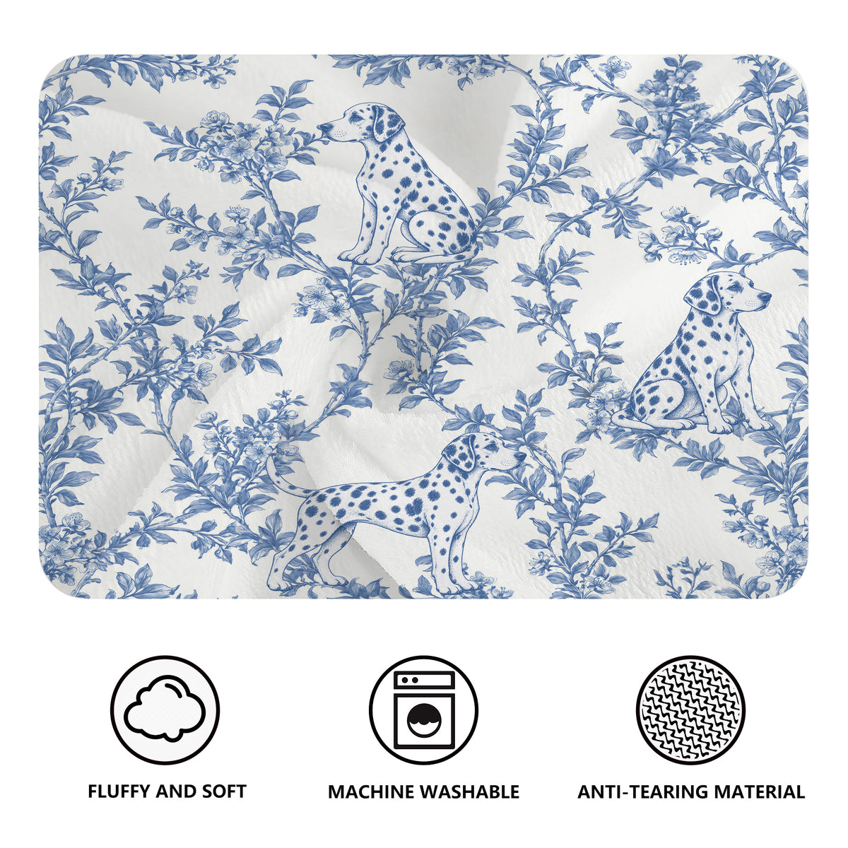 Dalmatian toile de Jouy blanket - Blue Blanket Features