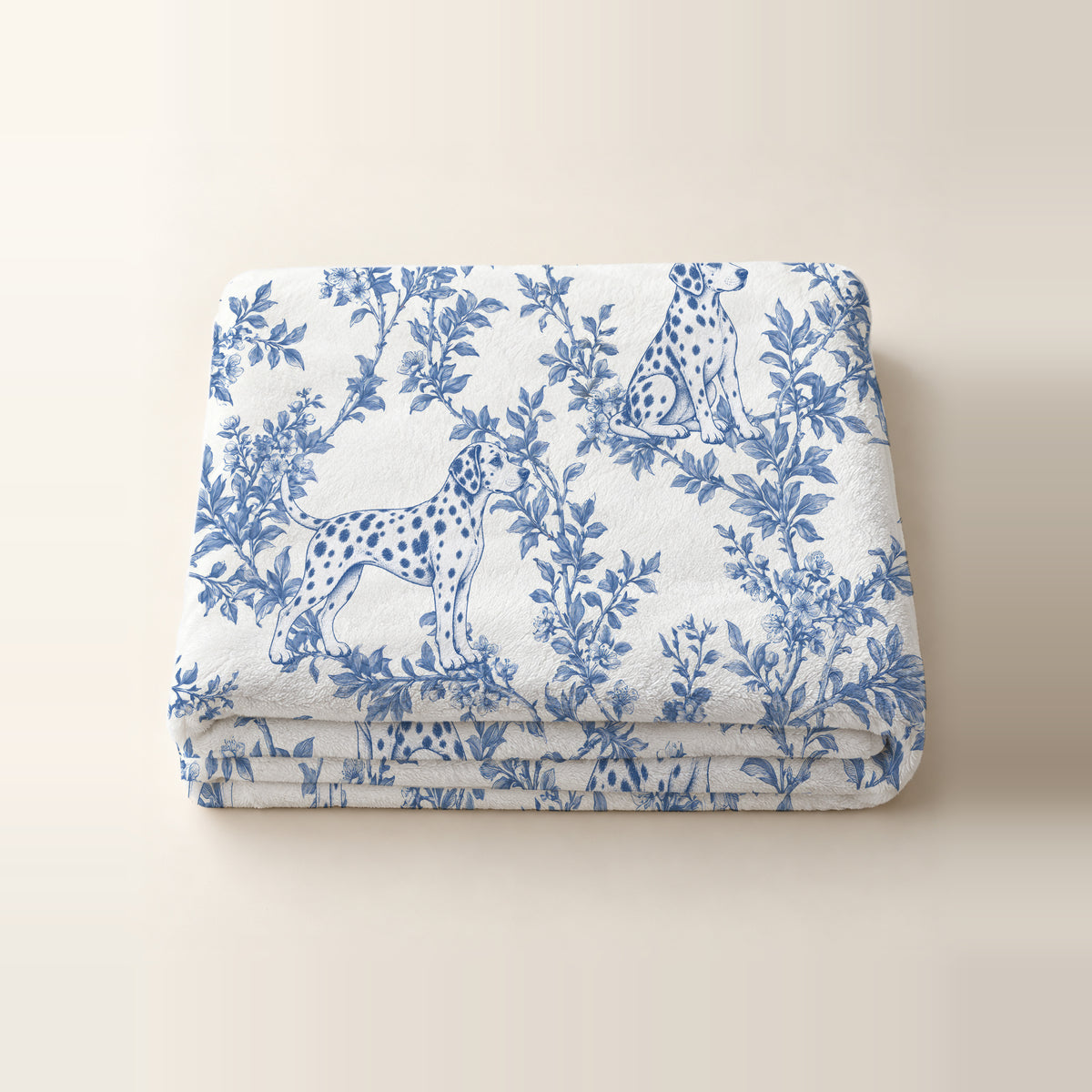 Dalmatian toile de Jouy blanket - Blue Blanket Folded Studio