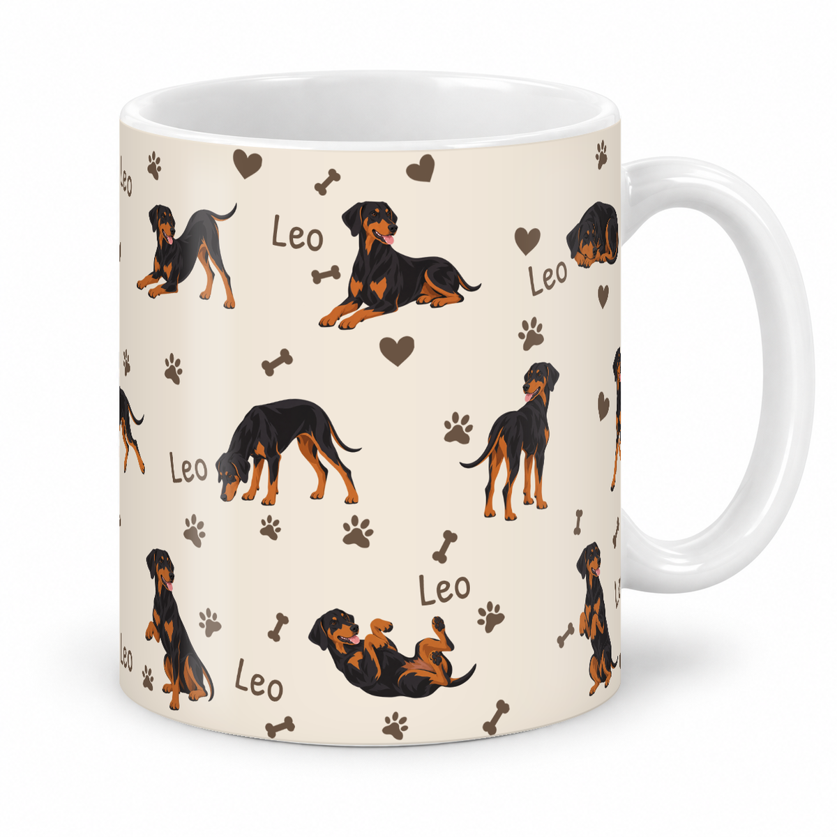 Doberman Pinscher personalized name mug — Warm Ivory Studio
