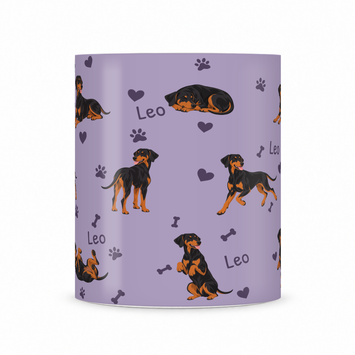 Doberman Pinscher personalized name mug — Soft Lavender Front