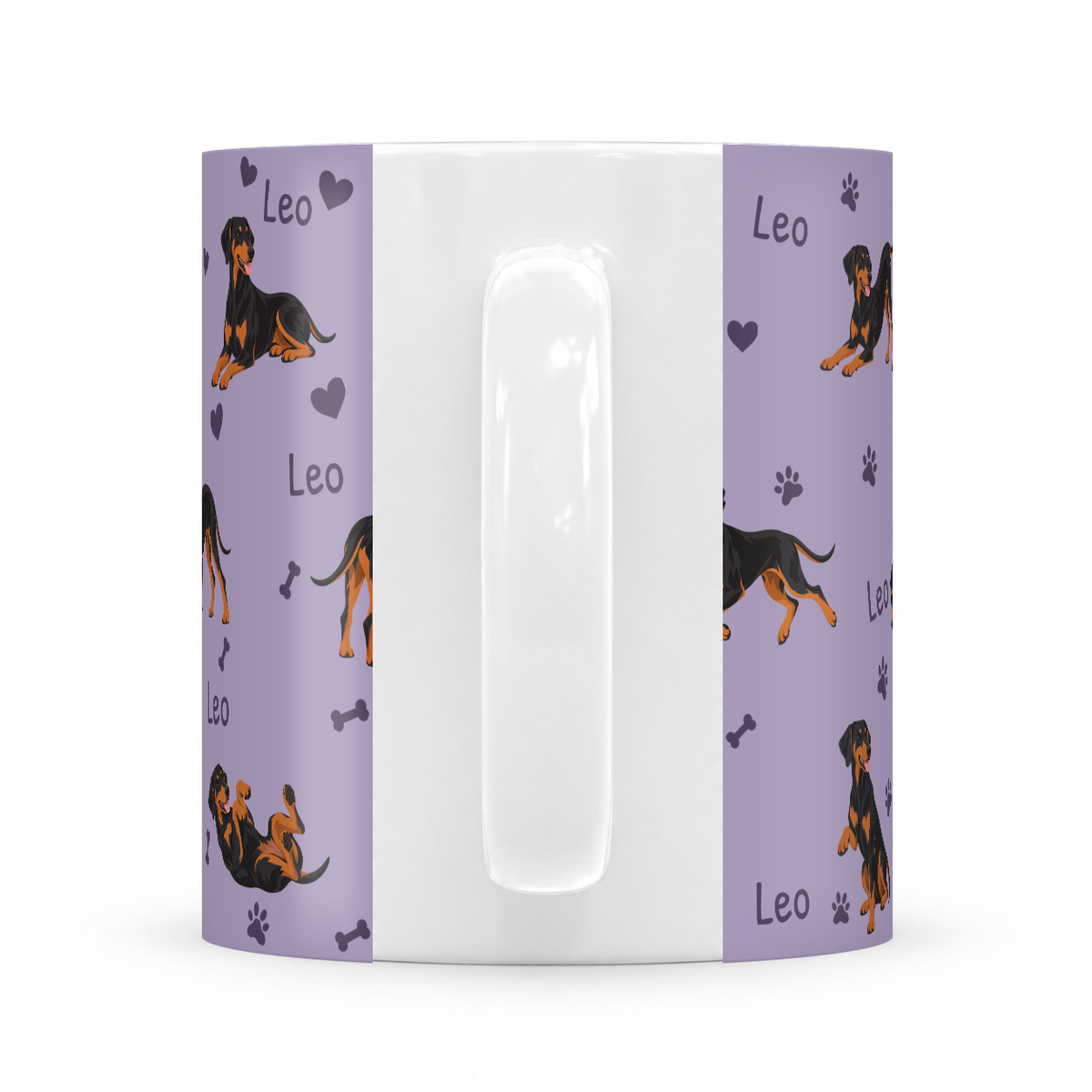 Doberman Pinscher personalized name mug — Soft Lavender Handle