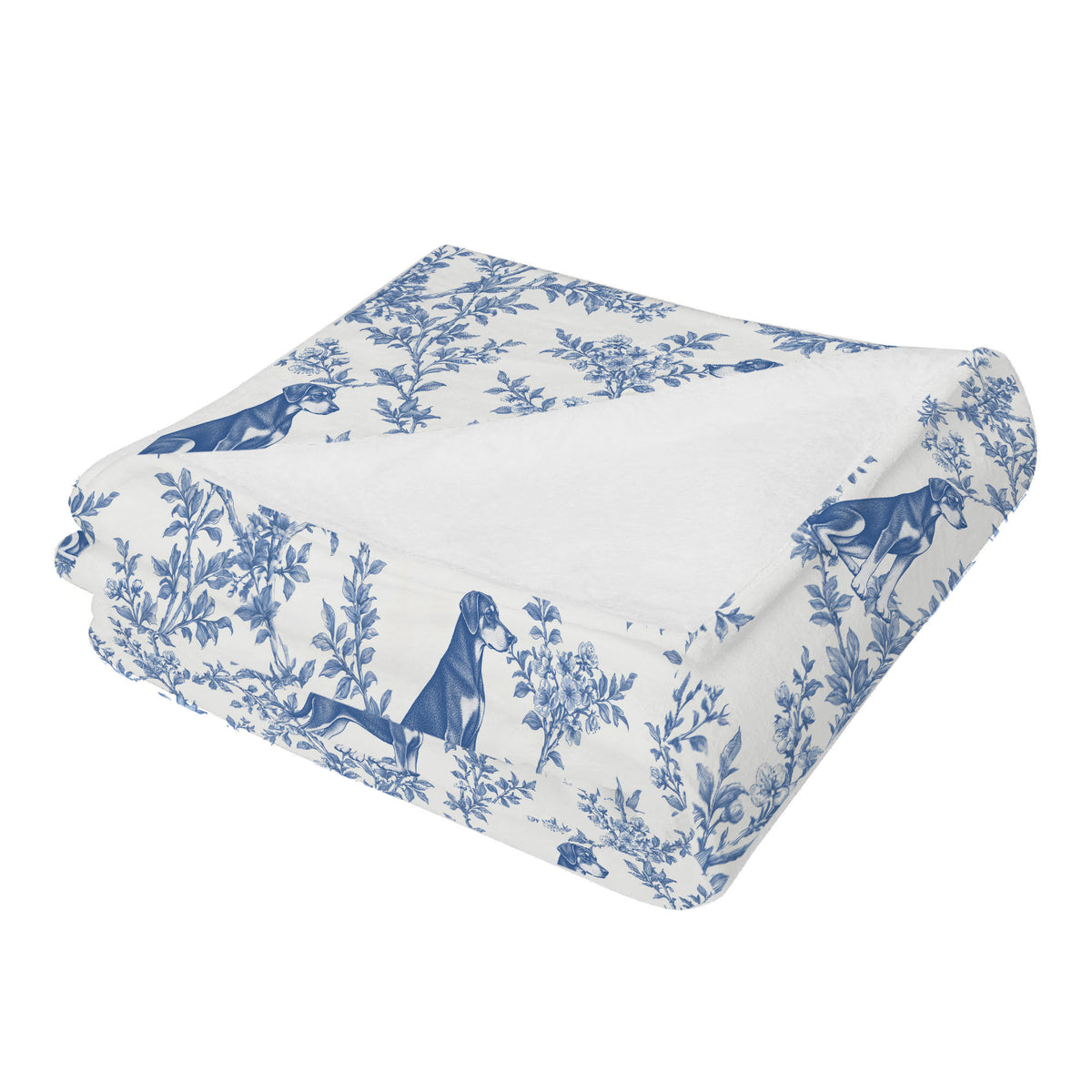 Doberman Pinscher toile de Jouy blanket - Blue Blanket Folded