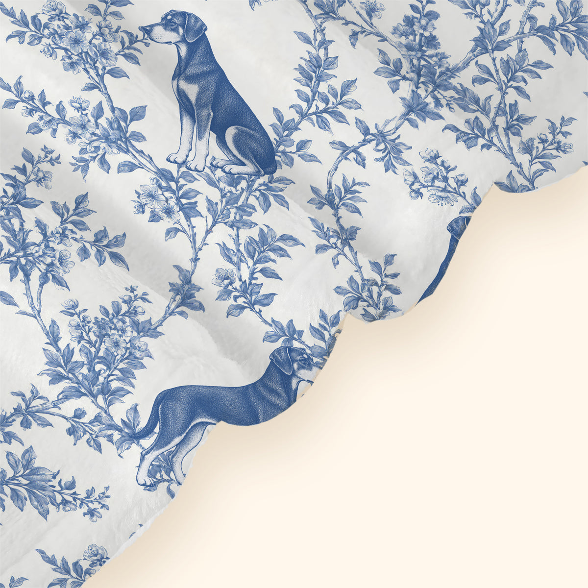 Doberman Pinscher toile de Jouy blanket - Blue Blanket Hem Closeup
