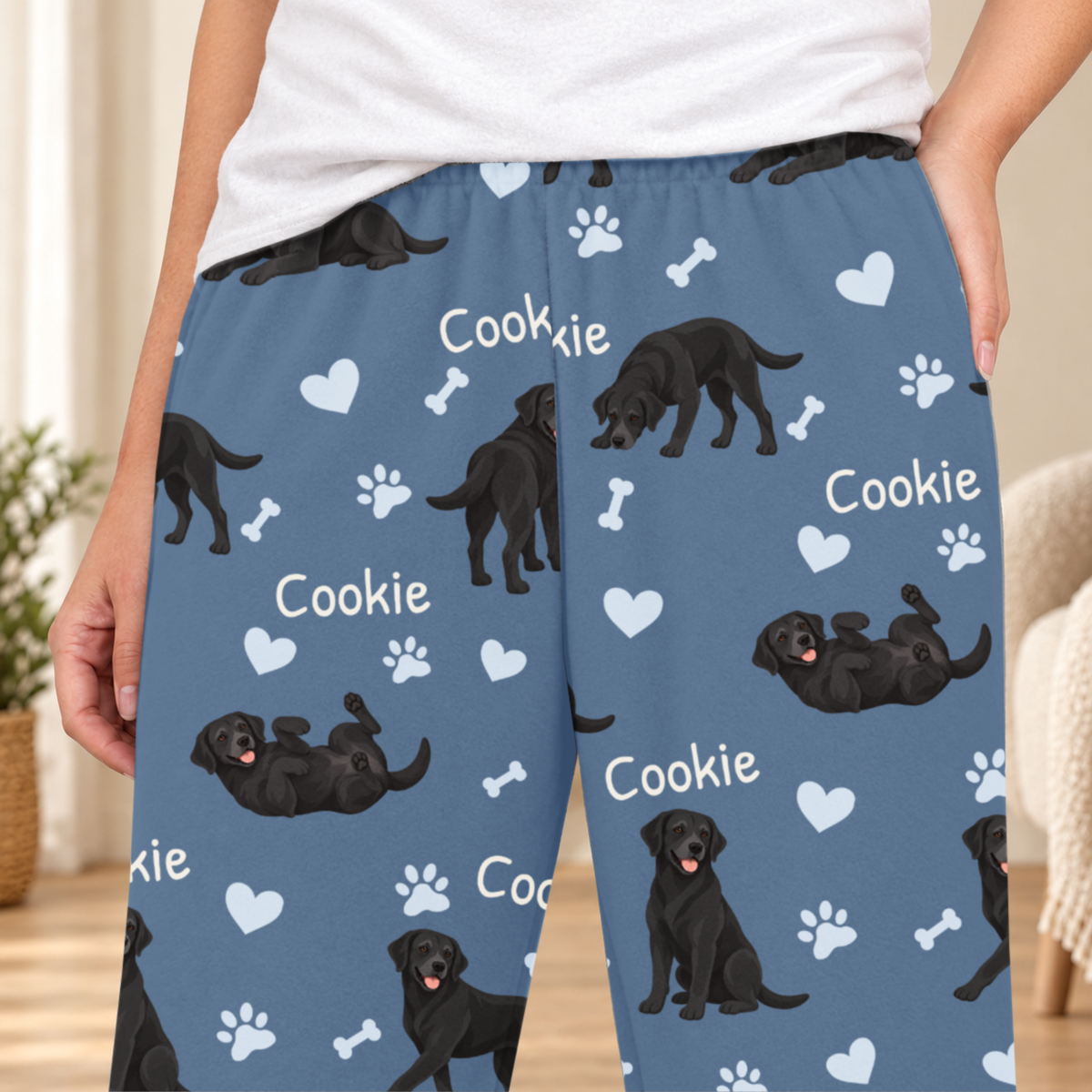 Labrador Retriever personalized fleece pajama close-up showing breed artwork and example pet name