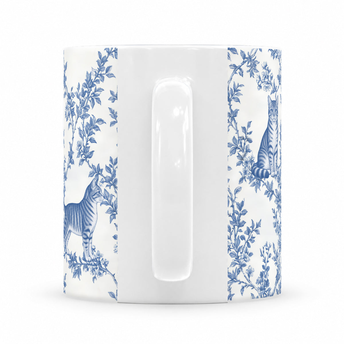 Domestic Shorthair toile mug — Blue Handle View