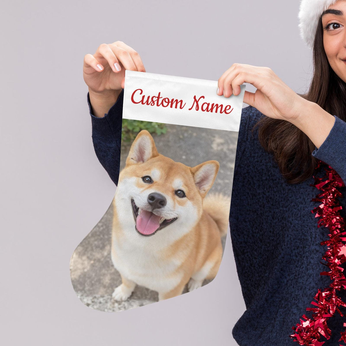 Personalized Christmas Stocking with Dog Photo and Name
