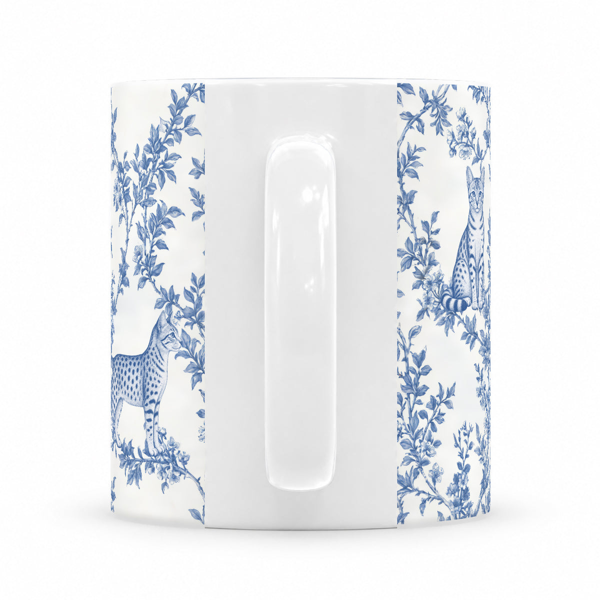 Egyptian Mau toile mug — Blue Handle View