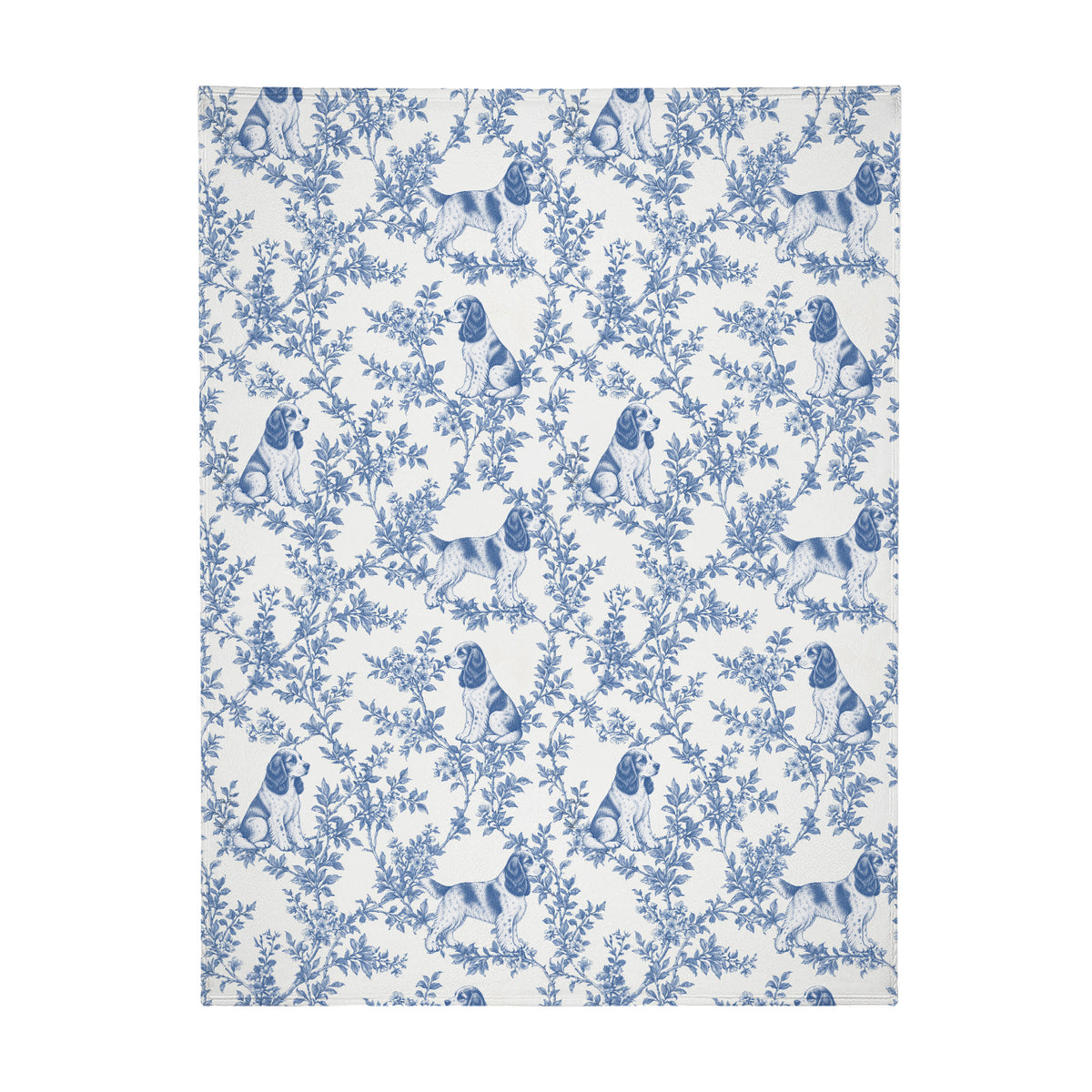 English Cocker Spaniel toile de Jouy blanket - Blue Blanket Flat